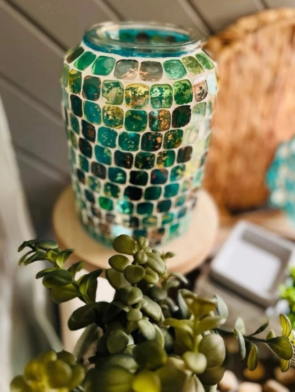 On the Seashore Wax Warmer, Green Mosaic Glass • Retired BNIB